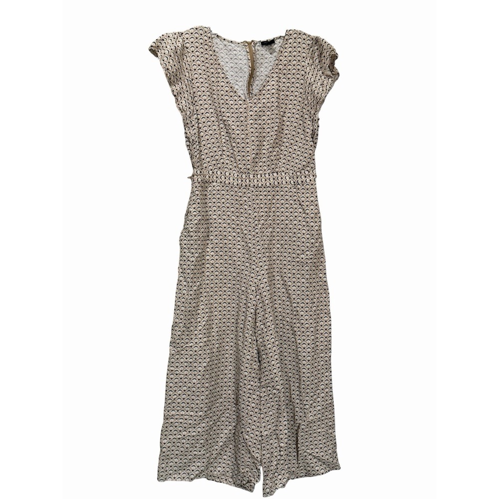 Ann Taylor 8 Tan Geometric Cropped Jumpsuit B17